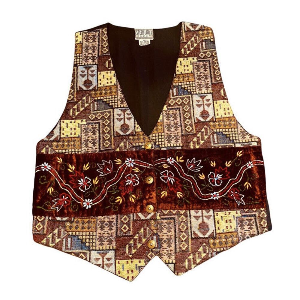 Vintage Boho Embroidered Patchwork Tapestry Vest Sz Medium Festival Renaissance